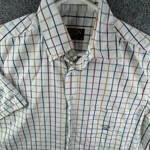 Paul & Shark Button Up Shirt Men Cotton Short Sleeve Check 15.75 (40) Colorful